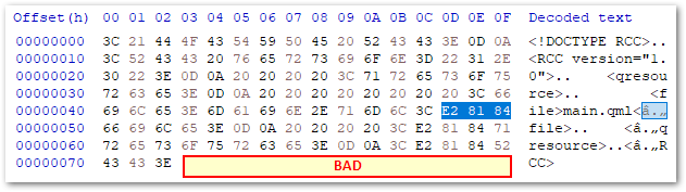Hex editor view: Bad