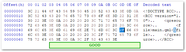 Hex editor view: Good